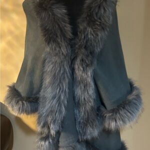 Lux Faux-Fur Trimmed Black Women's Coat